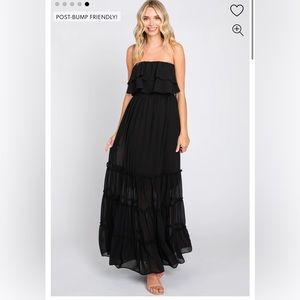 she + sky Black Strapless Ruffle Bodice Maxi Dress sz medium